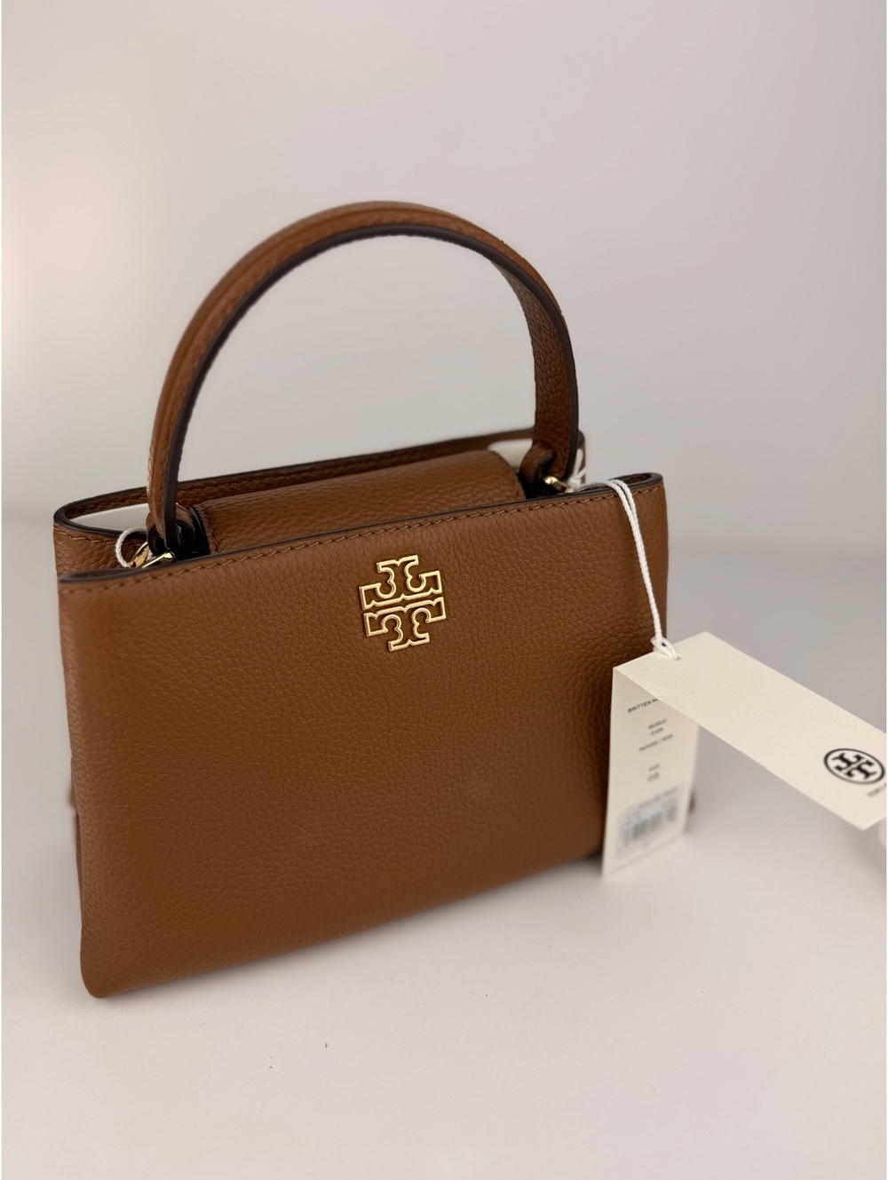 Tory Burch Britten Mini Satchel Crossbody Bag Moose Brown Leather $400